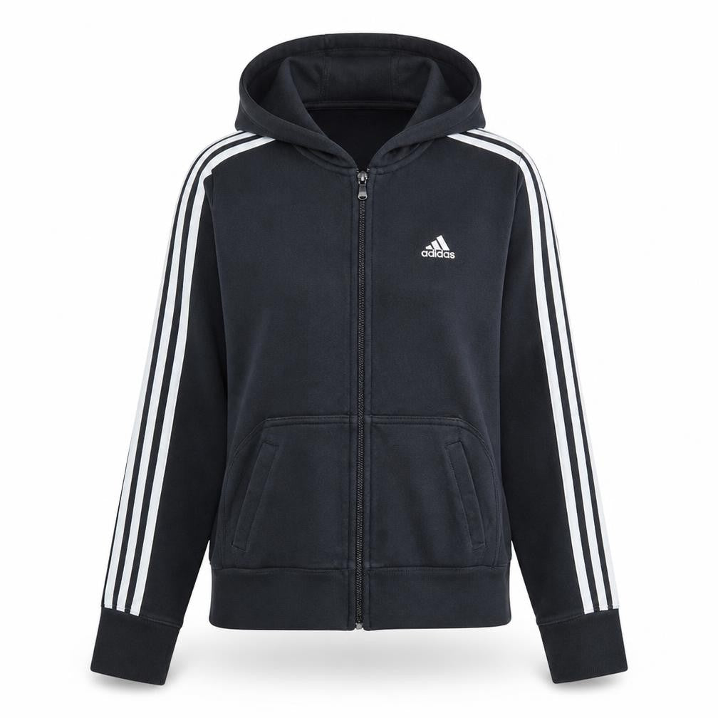 Front view of Adidas Women Black Full Zip Hoodie, size 10, Performance Essentials