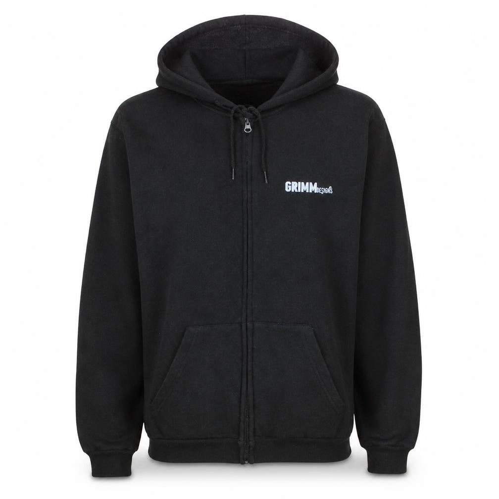 Grimm Designs Black Full Zip Hoodie Women Medium Skull Graphic