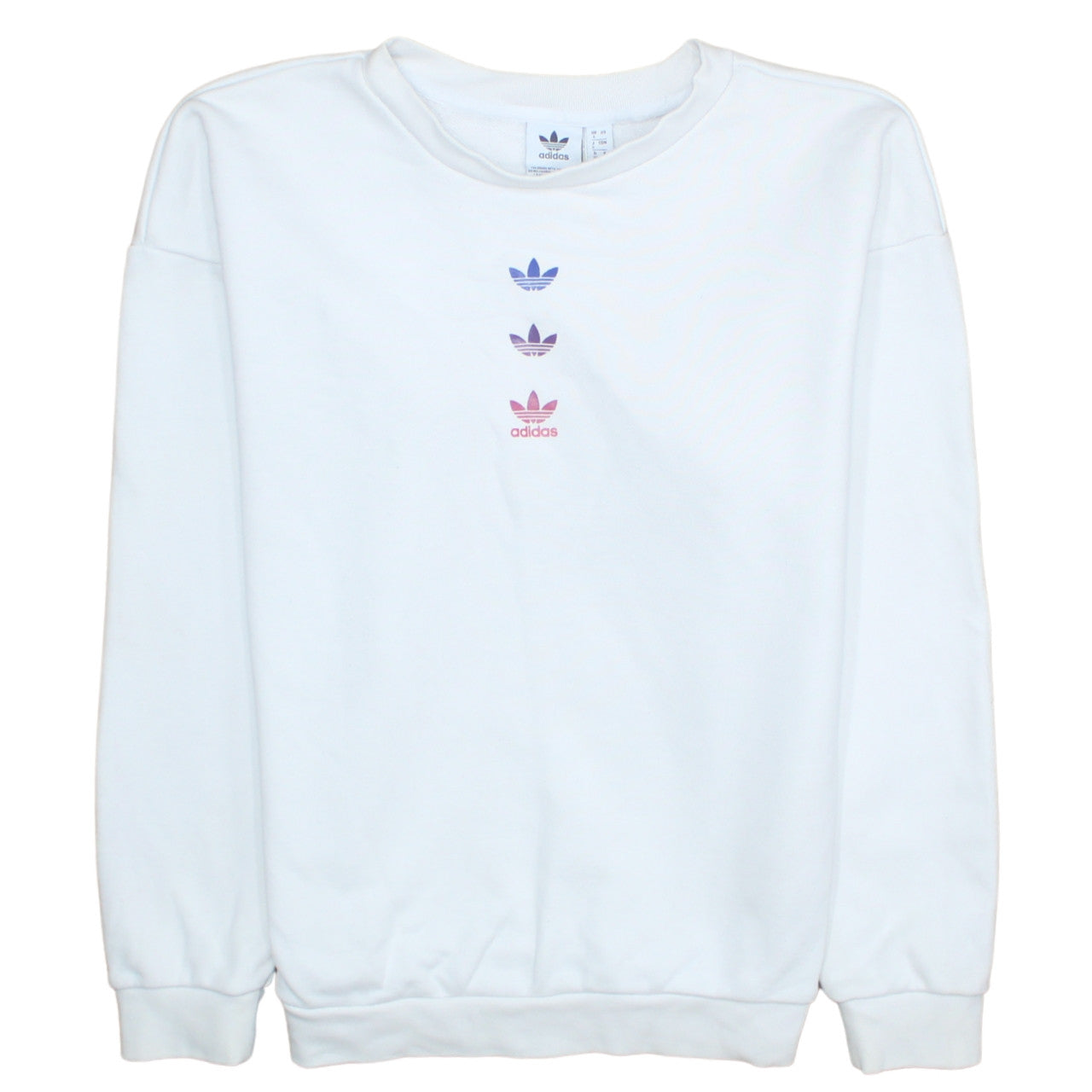 Adidas Women White Crew Neck Pullover Sweatshirt UK 4 Cotton Blend