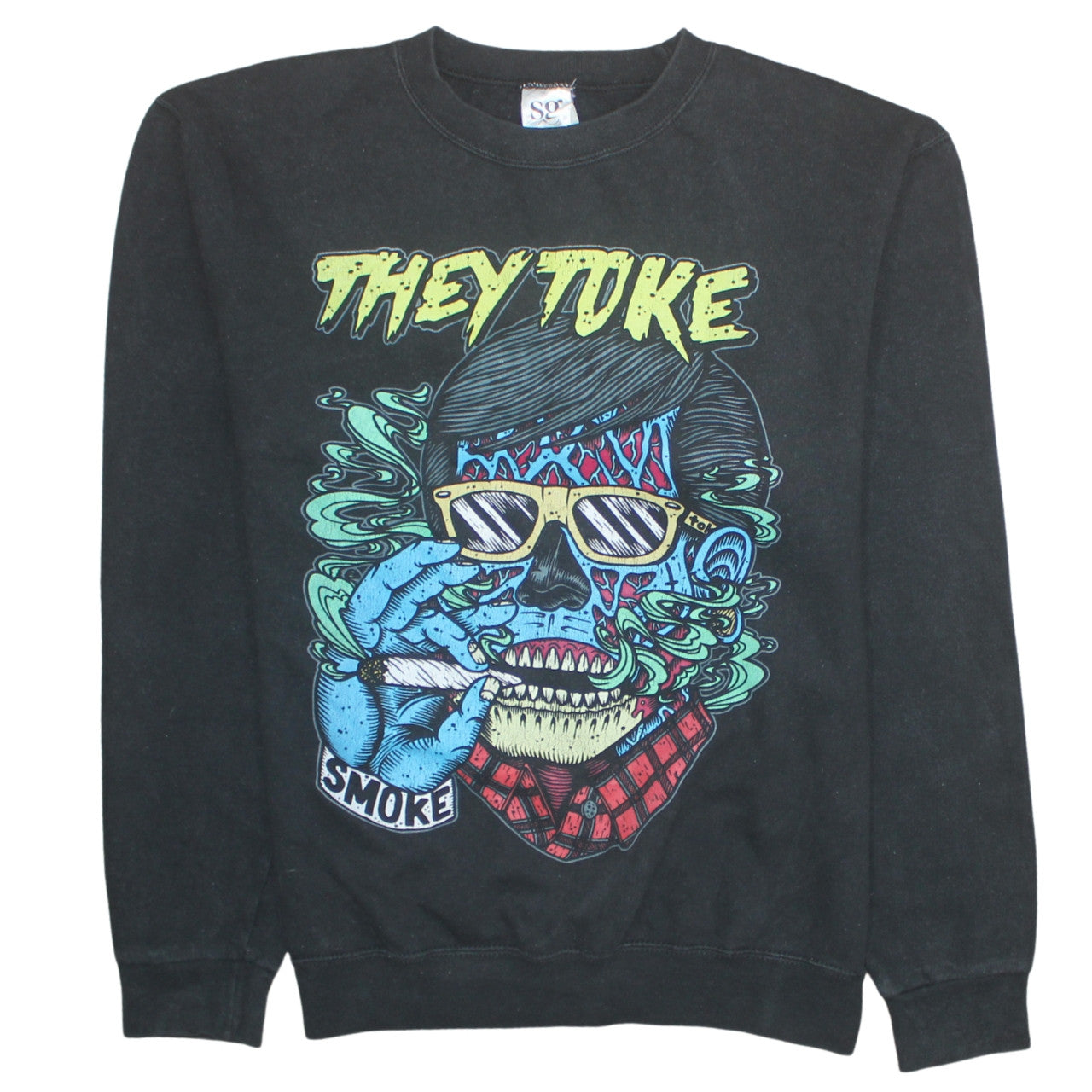 SG Unisex Black Graphic Print Pullover Sweatshirt Size L