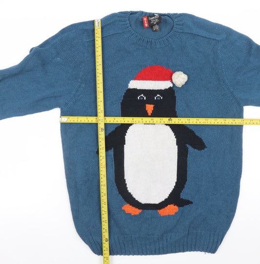 Sweater Shop Men's Blue Penguin Christmas Jumper Size M