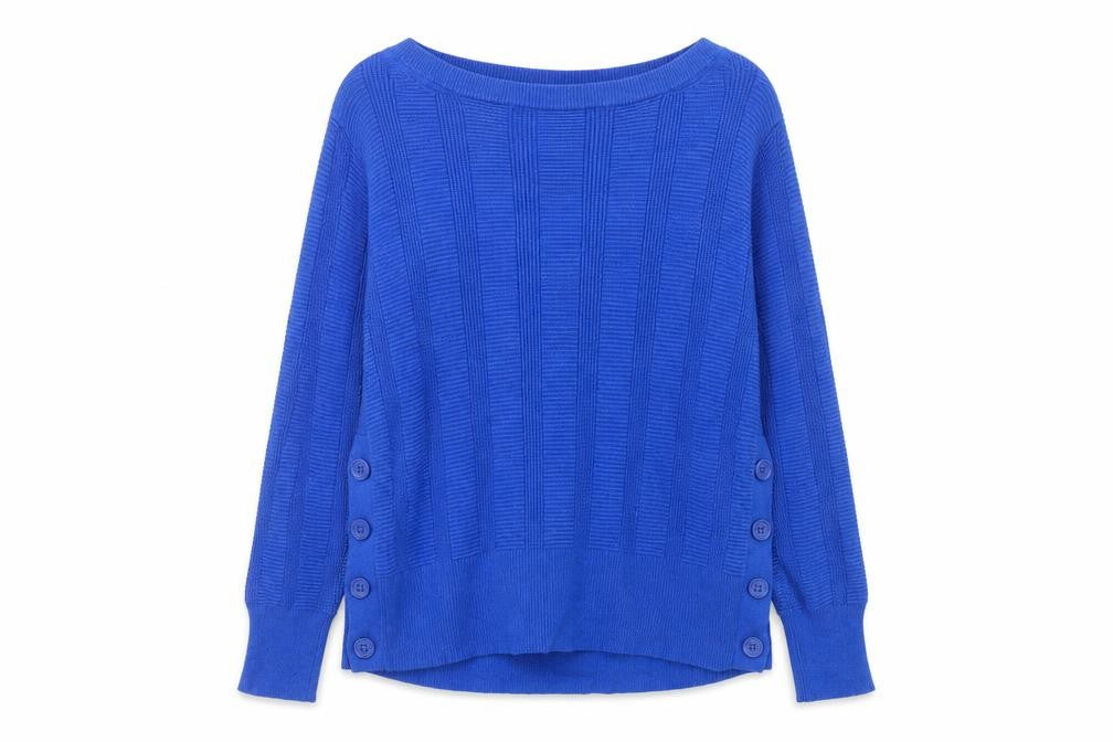 Marks and Spencer Women's Blue Boat Neck Button Pullover Jumper Size 14