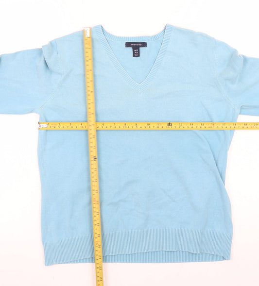 Lands' End Women's Blue V-Neck Cotton Knit Jumper Size 12 Petite
