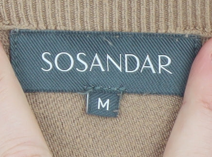 Sosandar Women’s Beige V-Neck Knit Pullover Jumper Size M