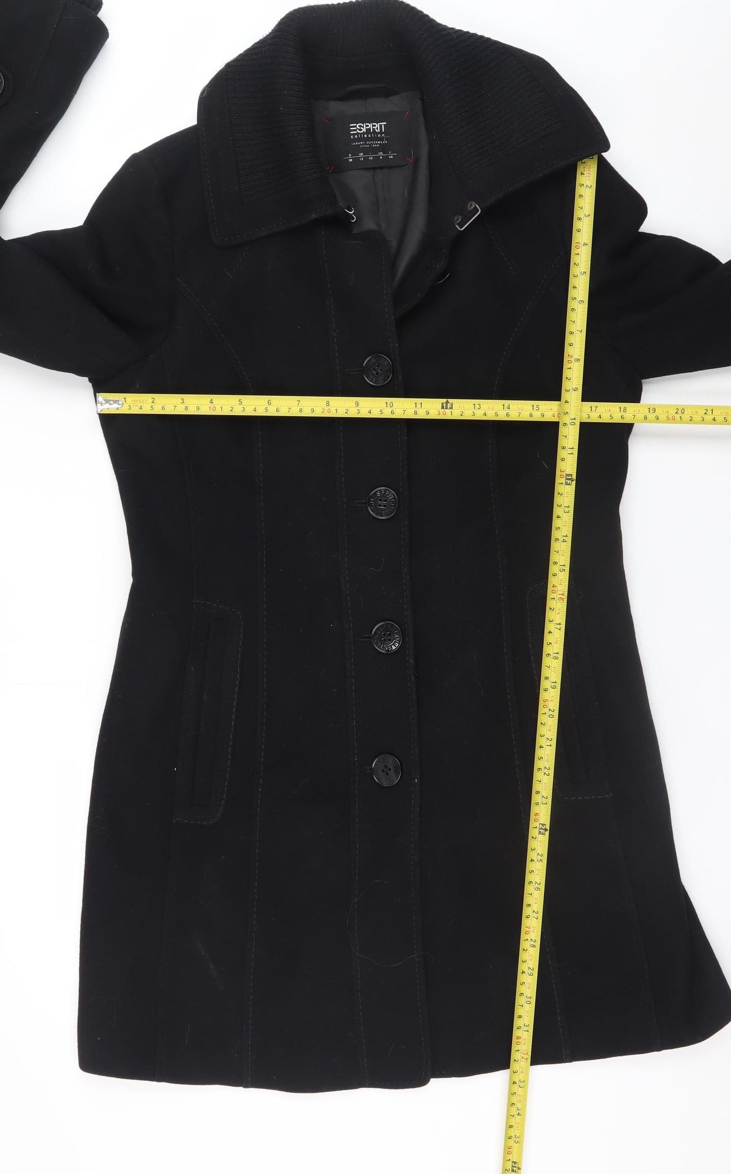 Esprit Womens Black Wool Blend Mid-Length Coat Size 12