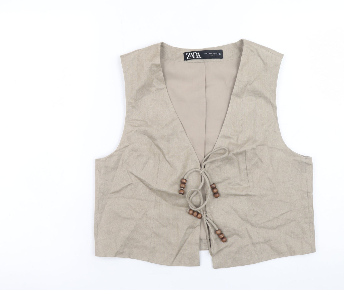 Zara Women Beige Linen Waistcoat M Single Breasted Summer Vest