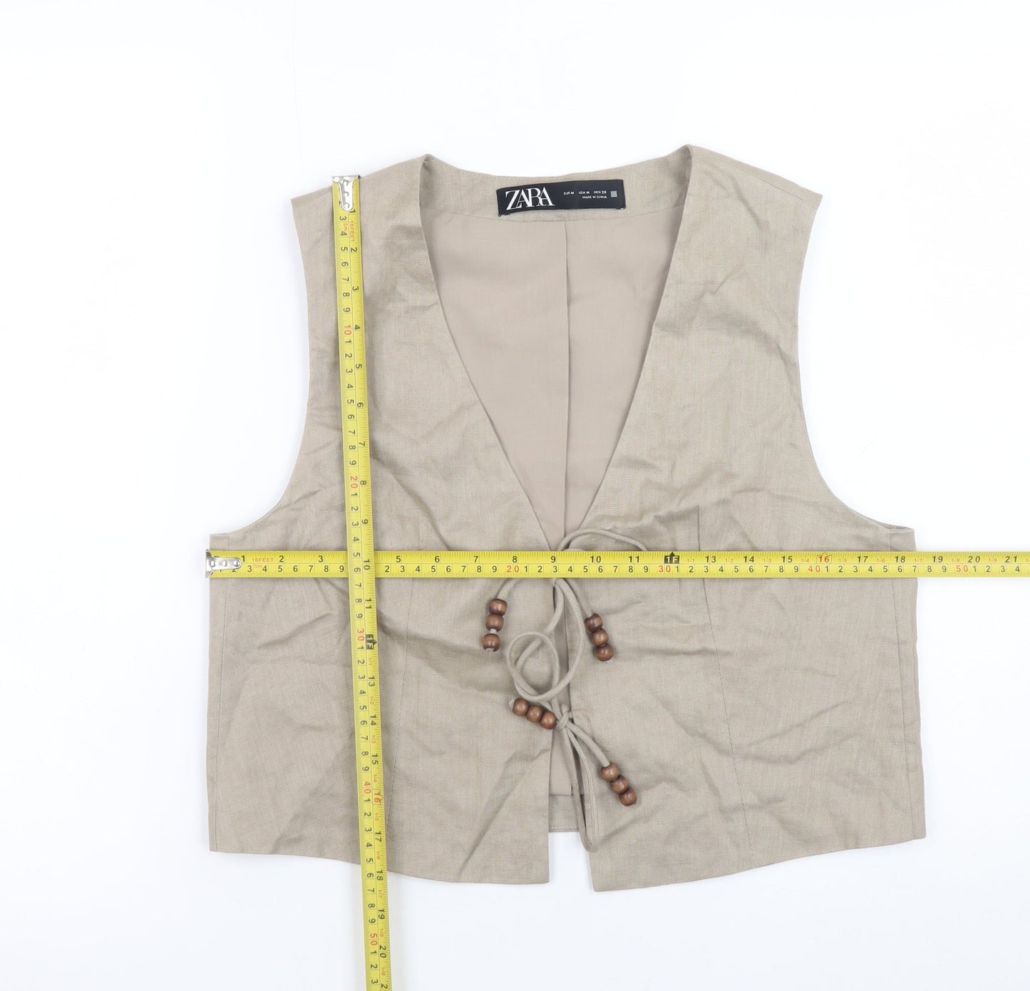 Zara Women Beige Linen Waistcoat M Single Breasted Summer Vest