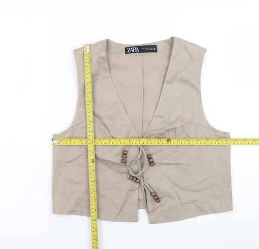 Zara Women Beige Linen Waistcoat M Single Breasted Summer Vest