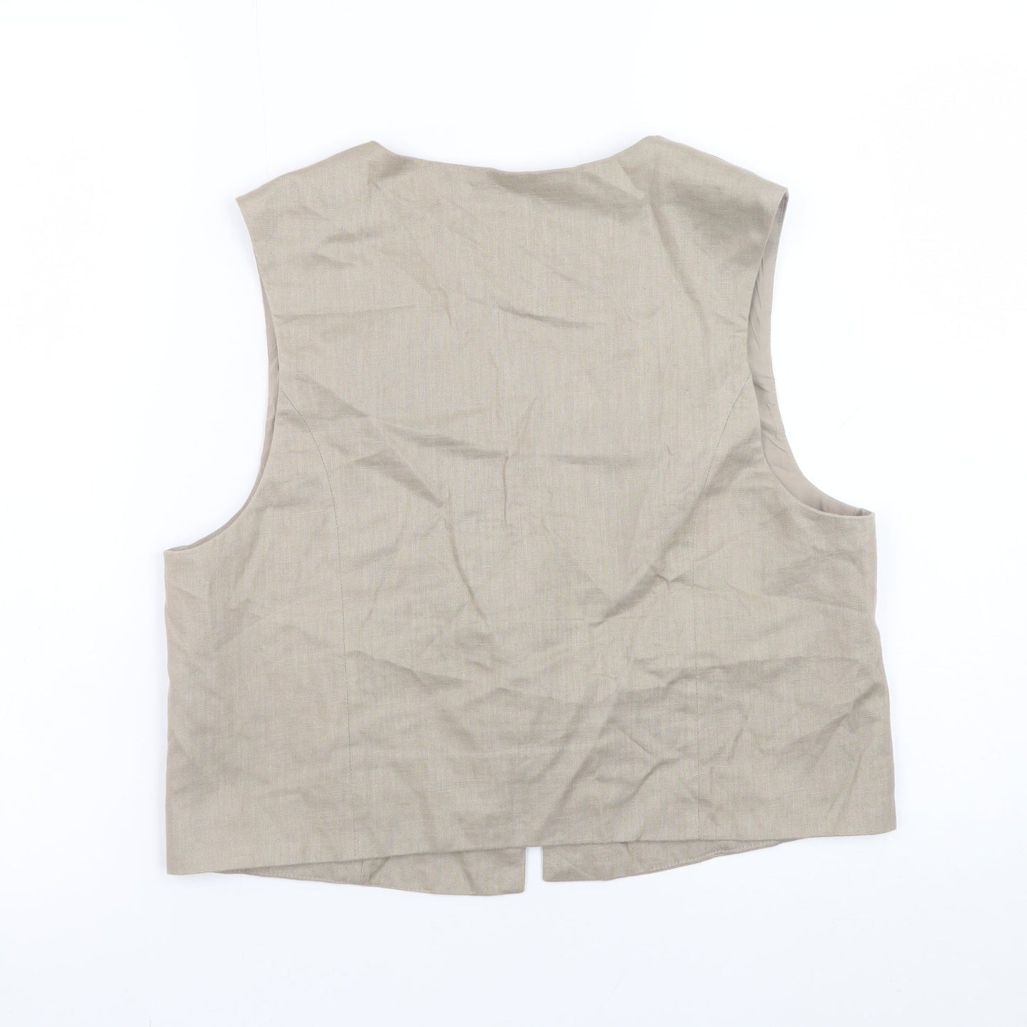 Zara Women Beige Linen Waistcoat M Single Breasted Summer Vest