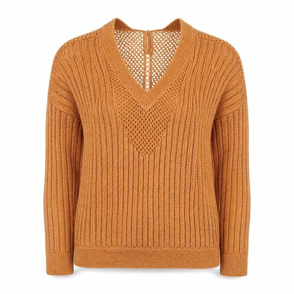 River Island Women’s Brown Open-Knit V-Neck Long Sleeve Jumper Size 10