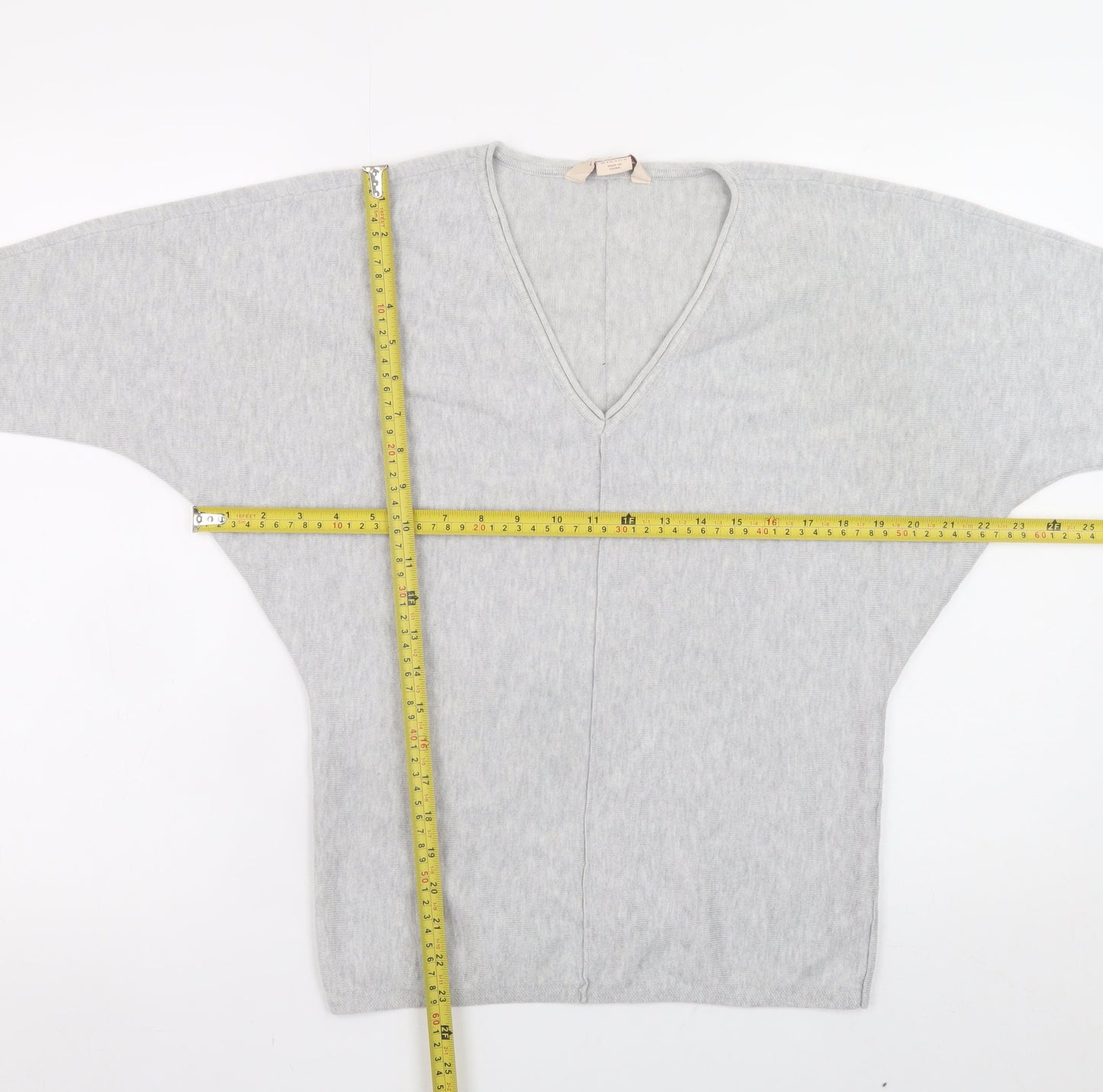Mauvette Women’s Grey V-Neck Dolman Sleeve Pullover Jumper Size 8
