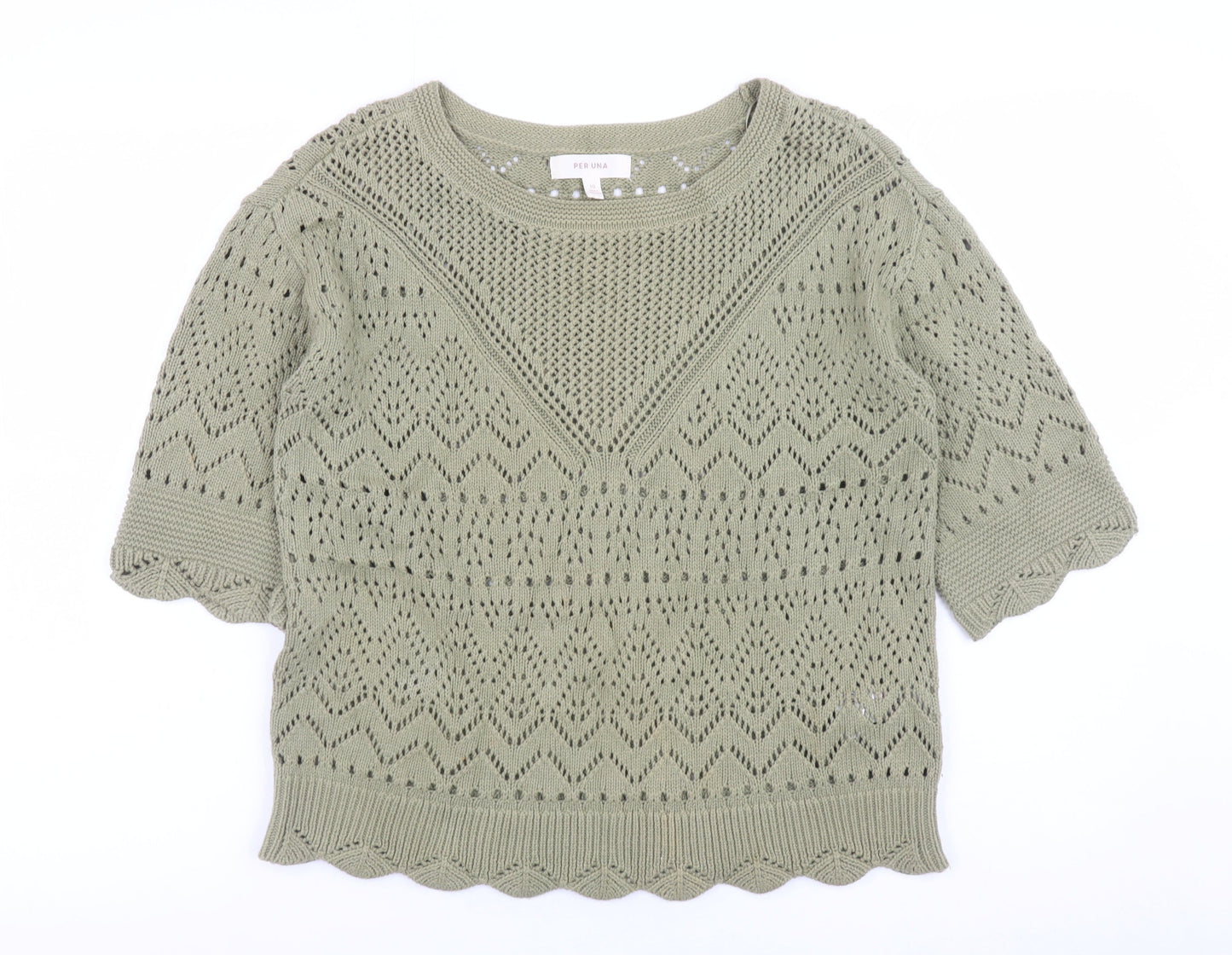 Marks and Spencer Per Una Women's Green Knit Cotton Jumper Size 10