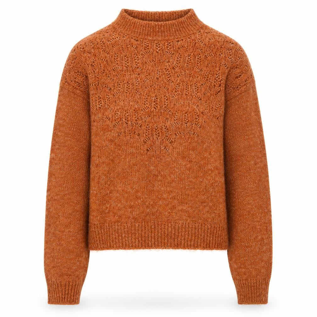 MNG Womens Brown Mock Neck Knit Jumper Size S Long Sleeve Pullover