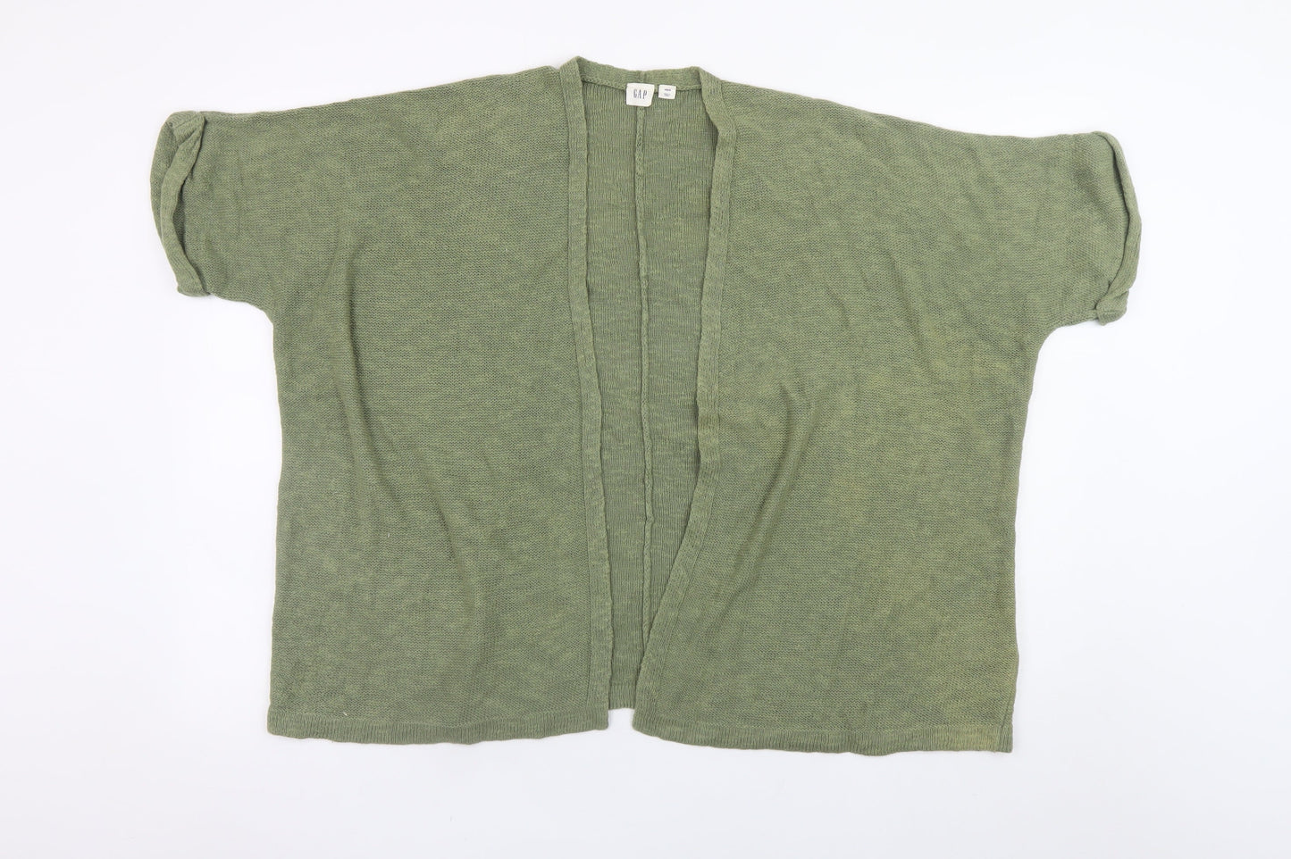 GAP Women Green Open Front Cardigan XS Short Sleeve Cotton Ramie Knit