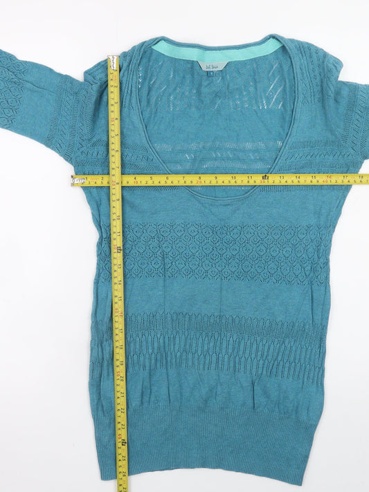 Fat Face Womens Blue Cotton Open Knit Short Sleeve Jumper Size 8