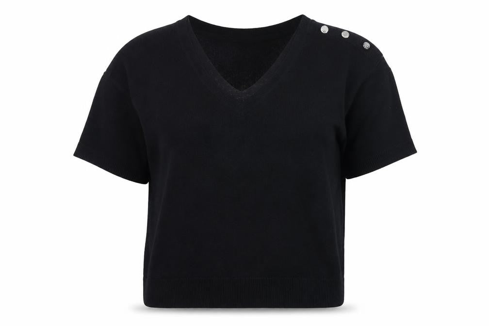 Next Womens Black V-Neck Short Sleeve Pullover Jumper Size 12