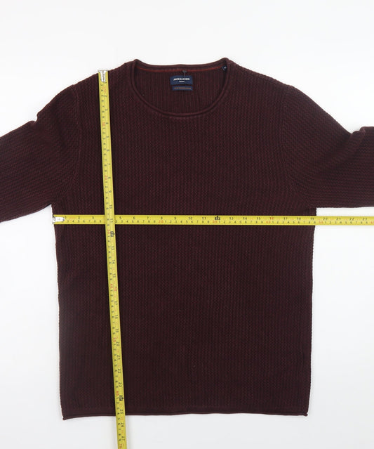 Jack & Jones Men’s Brown Waffle-Knit Cotton Crew Neck Jumper M