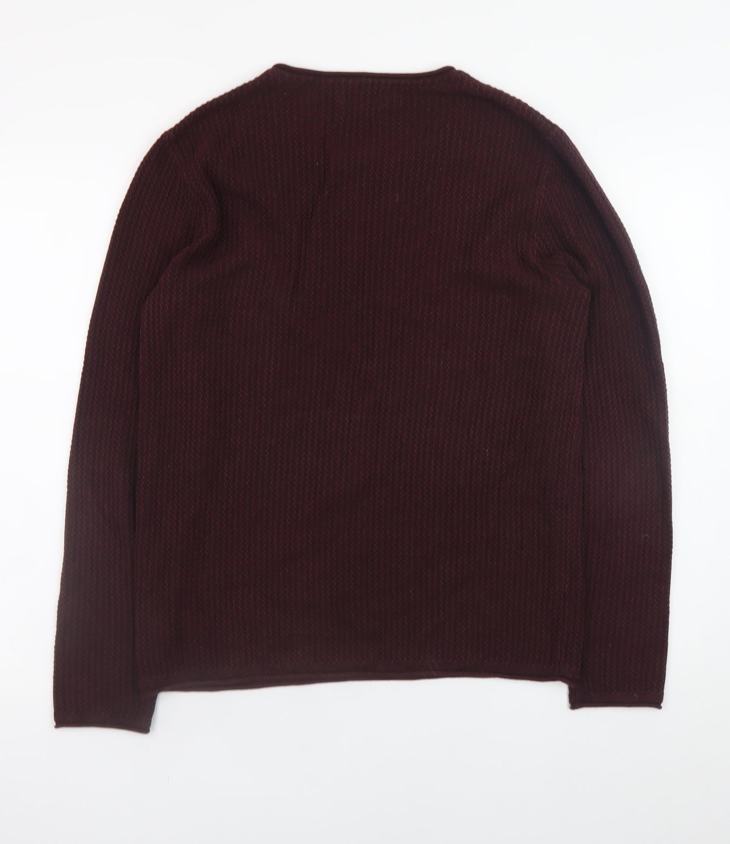 Jack & Jones Men’s Brown Waffle-Knit Cotton Crew Neck Jumper M