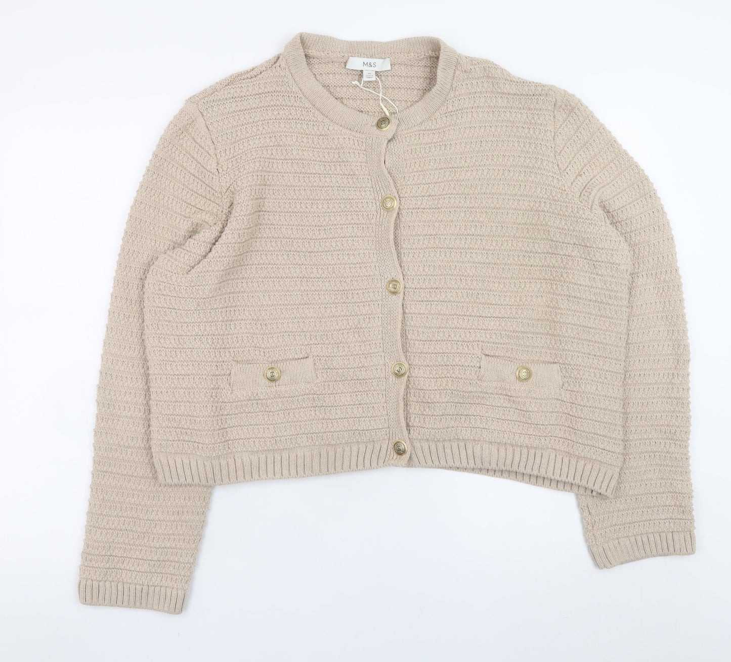 Marks and Spencer Women Beige Knit Cardigan XL Long Sleeve