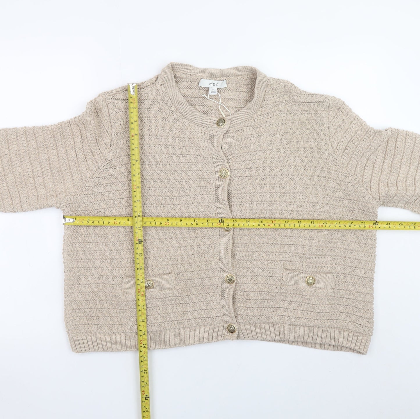 Marks and Spencer Women Beige Knit Cardigan XL Long Sleeve
