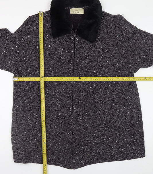 Ann Harvey Women's Grey Wool Blend Fur Collar Zip Coat Size 18