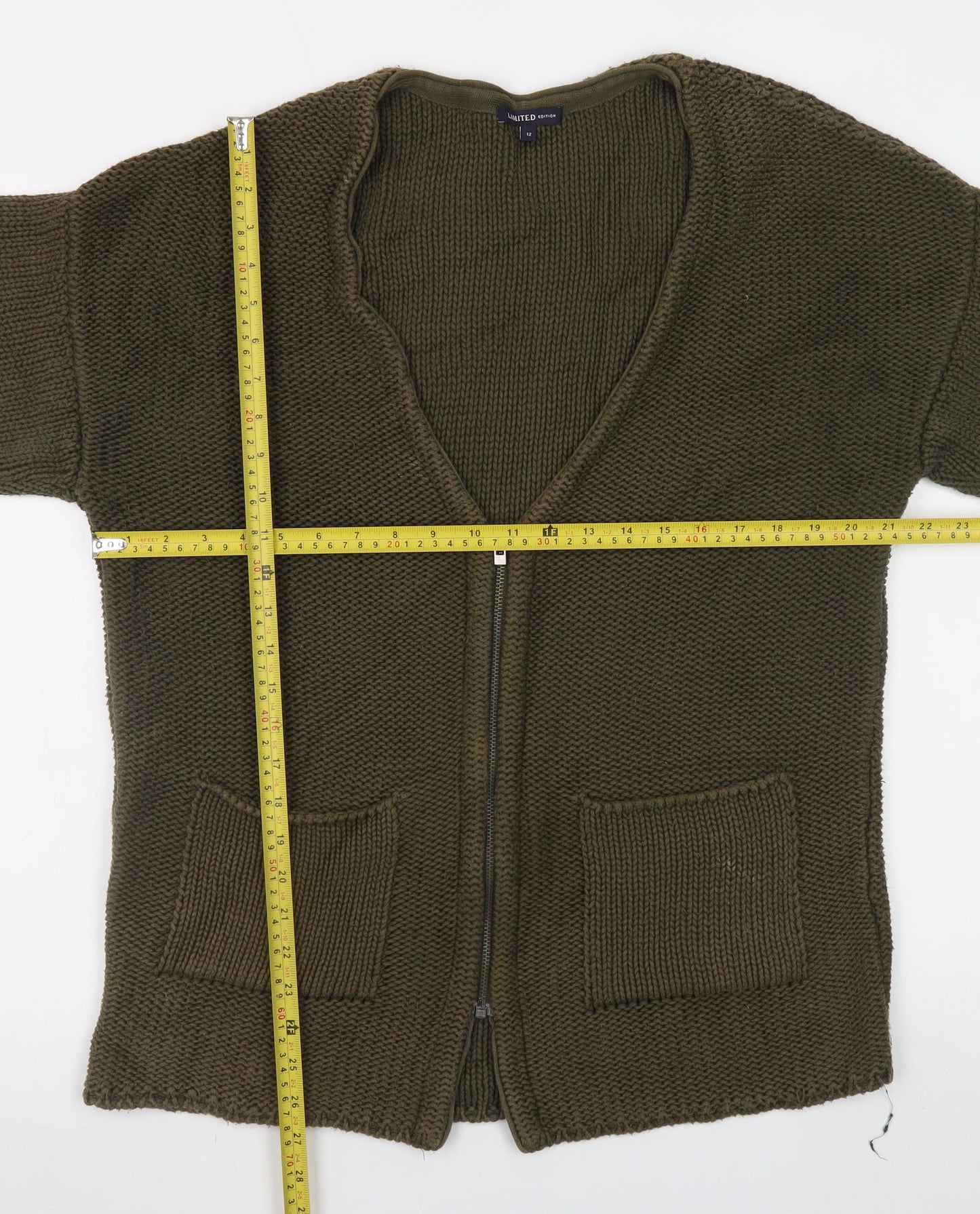 Marks and Spencer Women Green Size 12 Chunky Knit Zip Cardigan