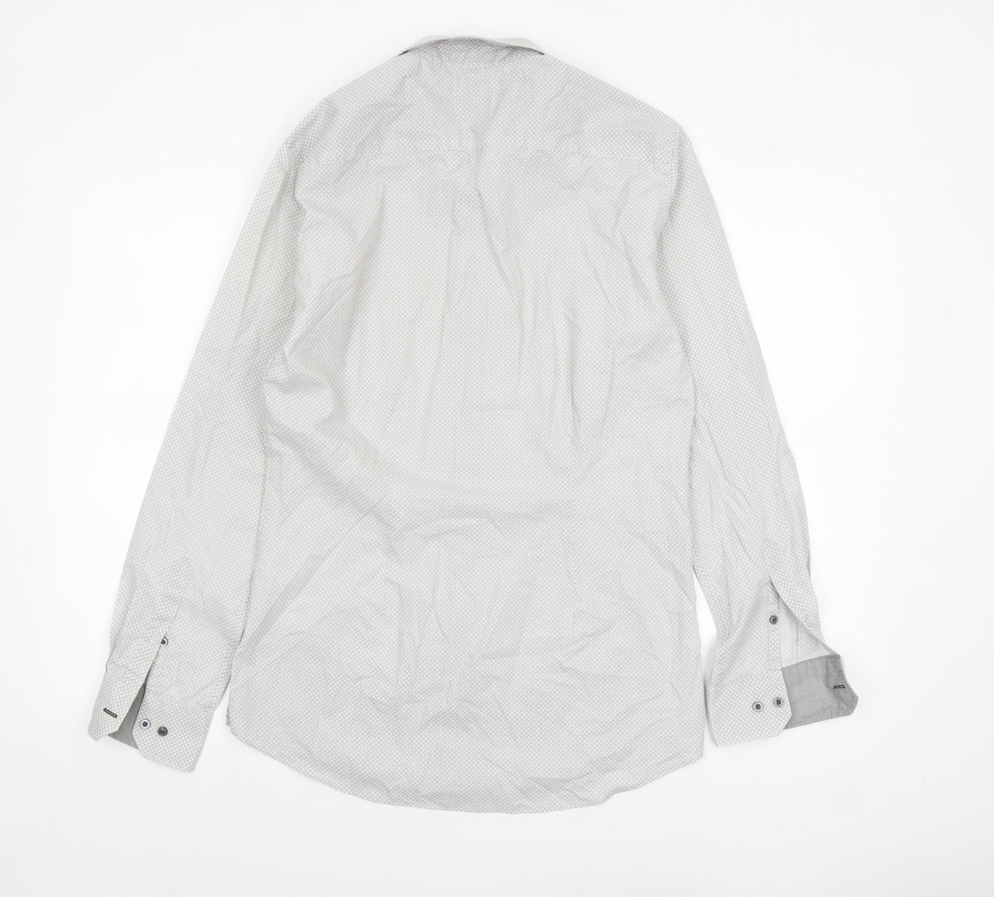 Next Men’s White Geometric Slim Fit Long Sleeve Shirt 15in