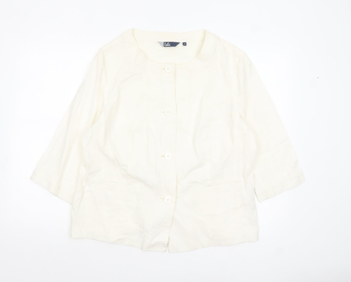 Isle Women Ivory Linen Blend Single-Breasted Blazer Jacket Size 18