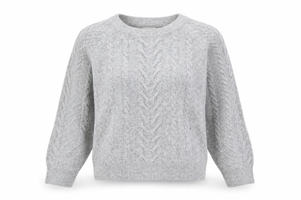 H&M Women Grey Cable-Knit Crew Neck Wool Blend Jumper Size S