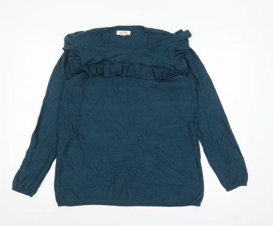 Fat Face Women's Blue Ruffle Crew Neck Long Sleeve Jumper Size 14