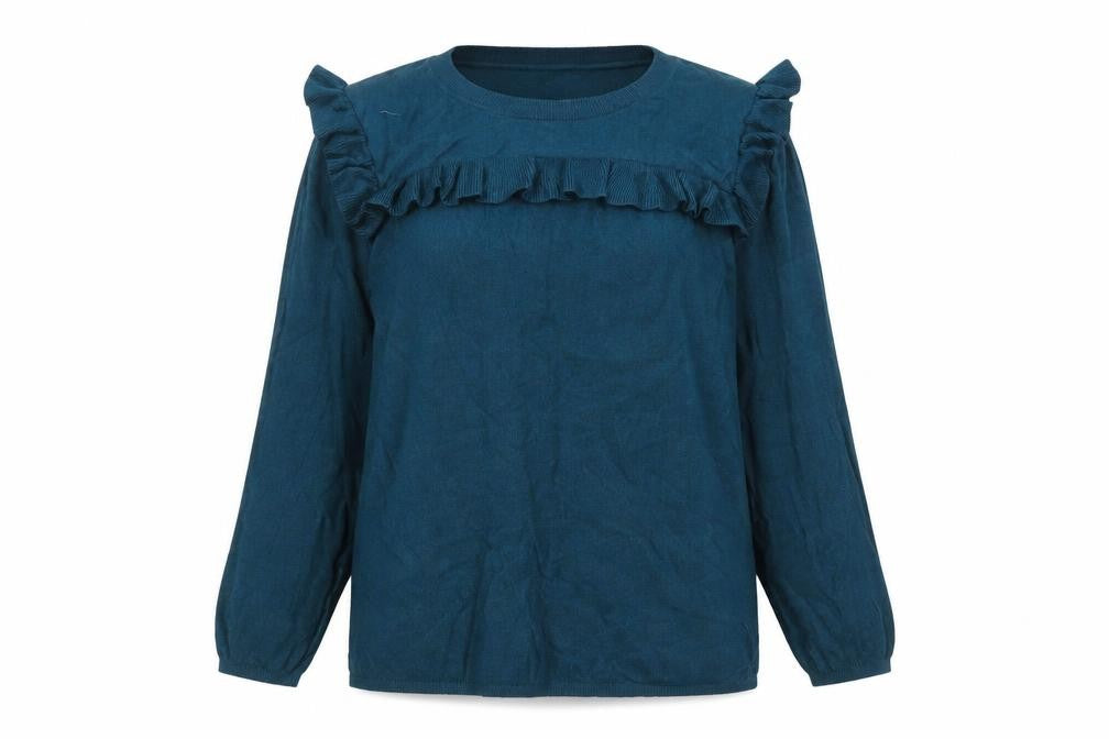 FatFace Women's Blue Ruffle Crew Neck Long Sleeve Jumper Size 14