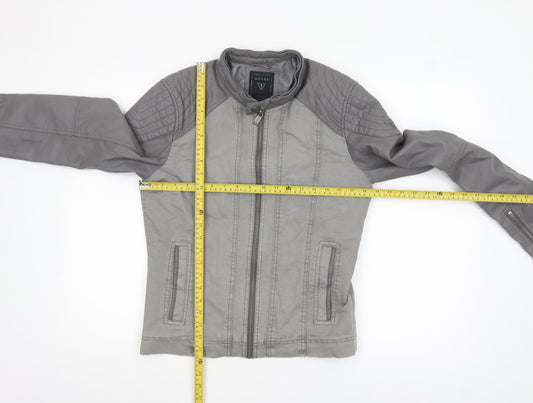 Guess Women's Grey XS Biker Jacket Faux Leather Zip Pockets