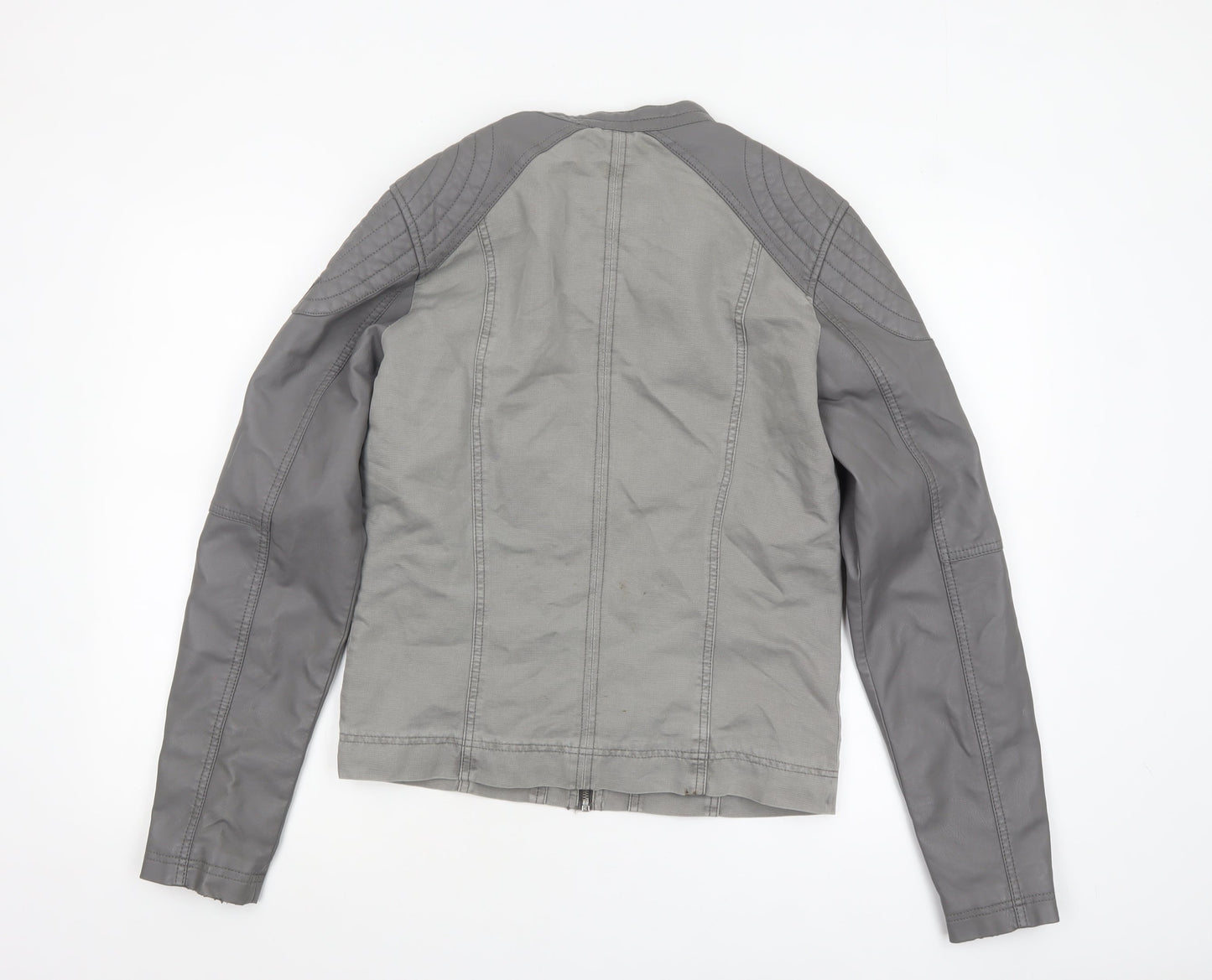 Guess Women's Grey XS Biker Jacket Faux Leather Zip Pockets