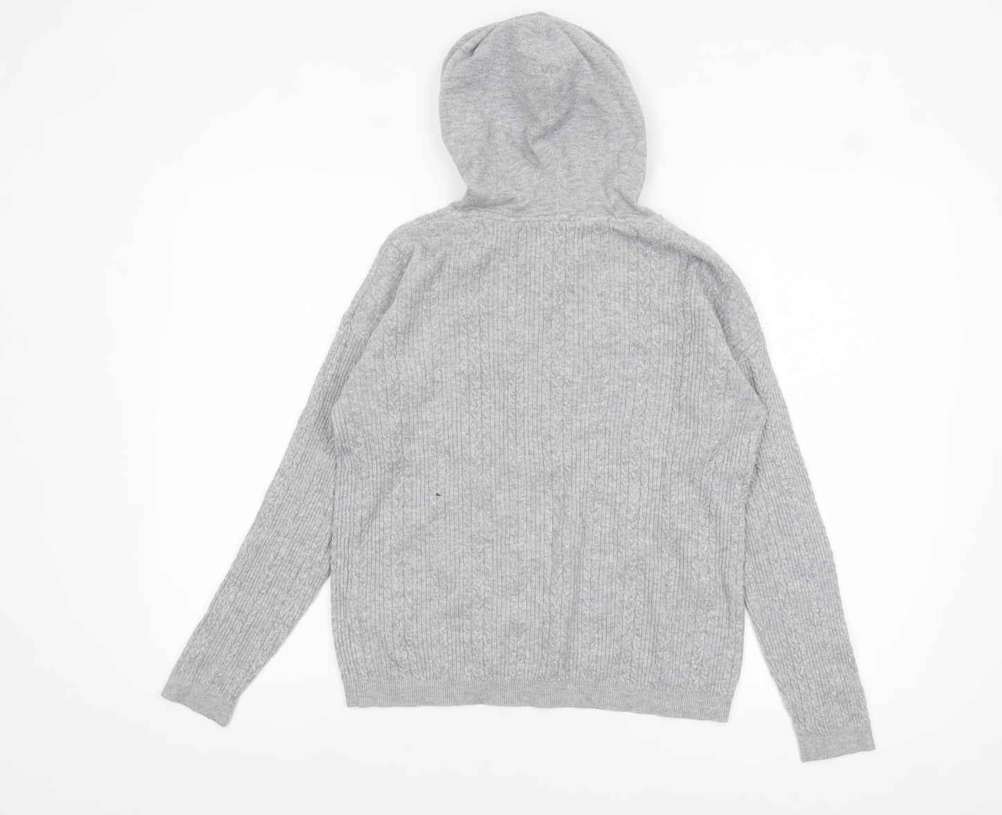 Papaya Womens Grey Cable-Knit Hooded Pullover Jumper M