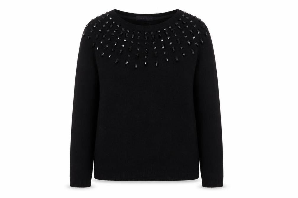 Marks and Spencer Women Black Size 10 Beaded Crew Neck Pullover Jumper