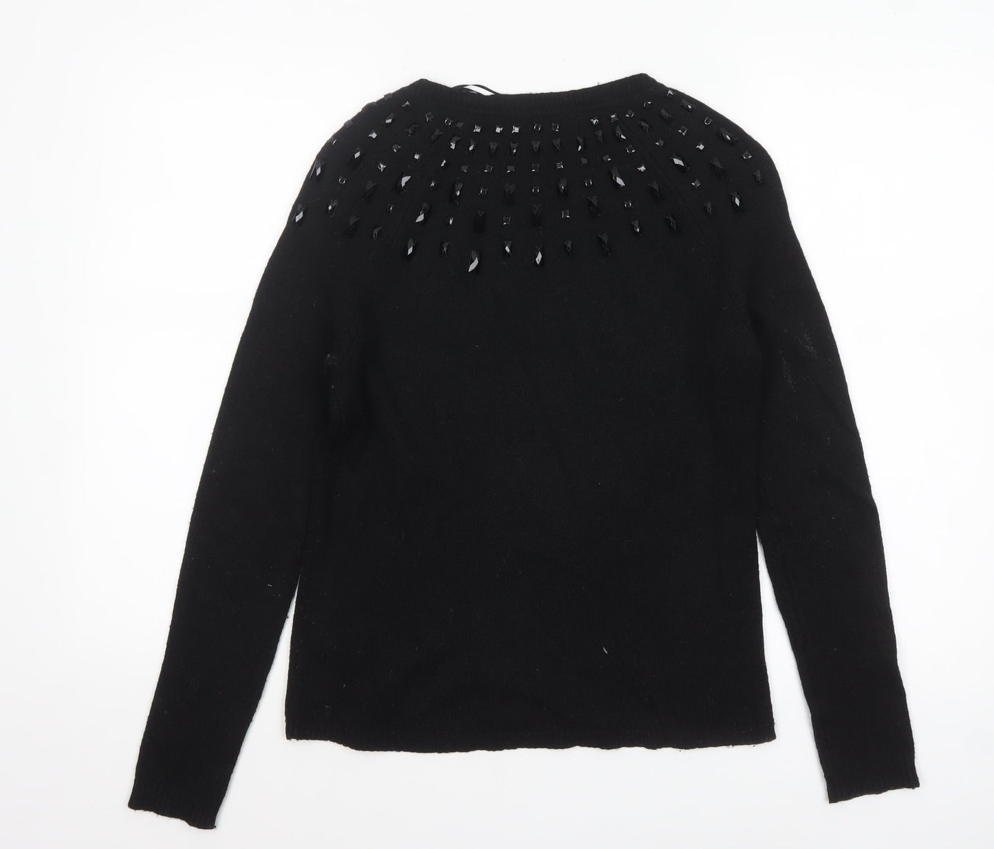 Marks and Spencer Women Black Size 10 Beaded Crew Neck Pullover Jumper