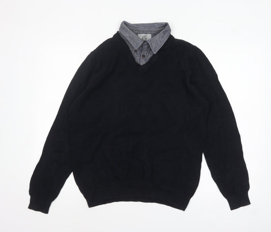 Marks and Spencer Men's Black Cotton V-Neck Jumper M