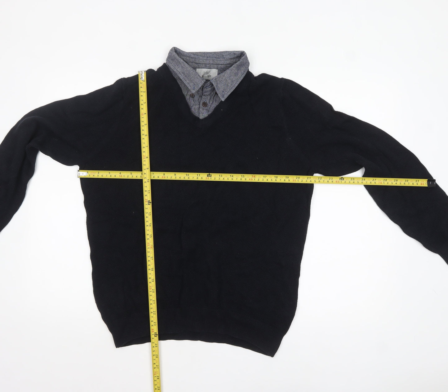 Marks and Spencer Men's Black Cotton V-Neck Jumper M