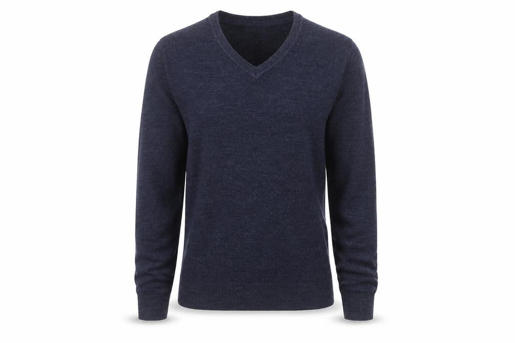 Easy Men's Blue V-Neck Acrylic Pullover Jumper Size S