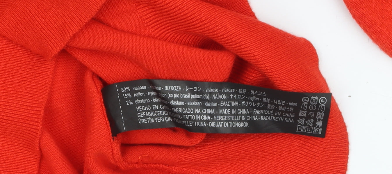 ZARA Women Red Knit Short Sleeve Crew Neck Pullover Jumper Size 12