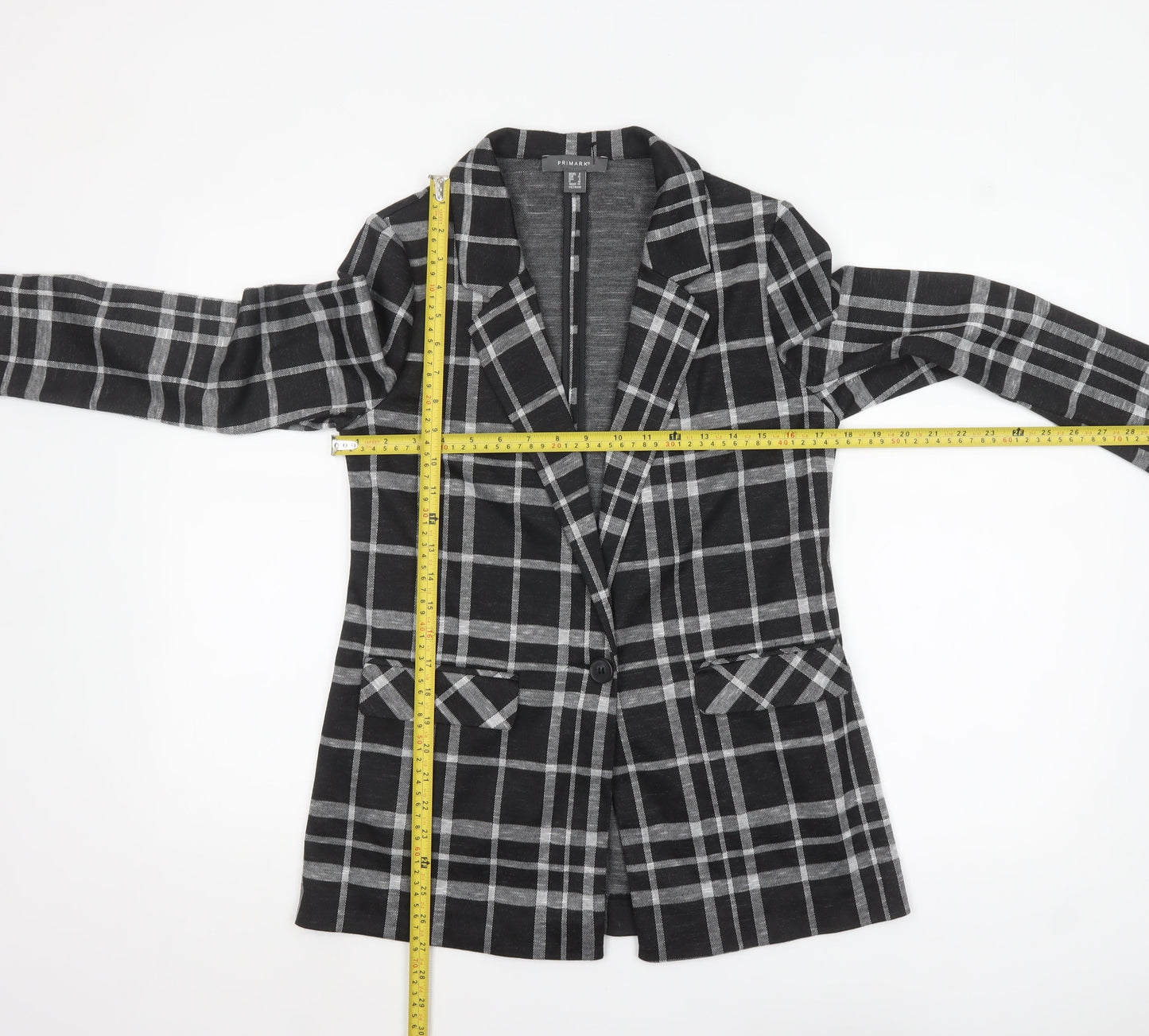 Primark Women's Black Check Single-Breasted Blazer Size 8