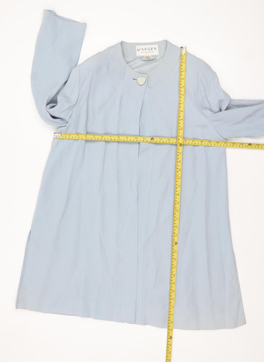 Jaeger Women Blue Mid-Length Coat Size 12 Acetate Blend Classic Style