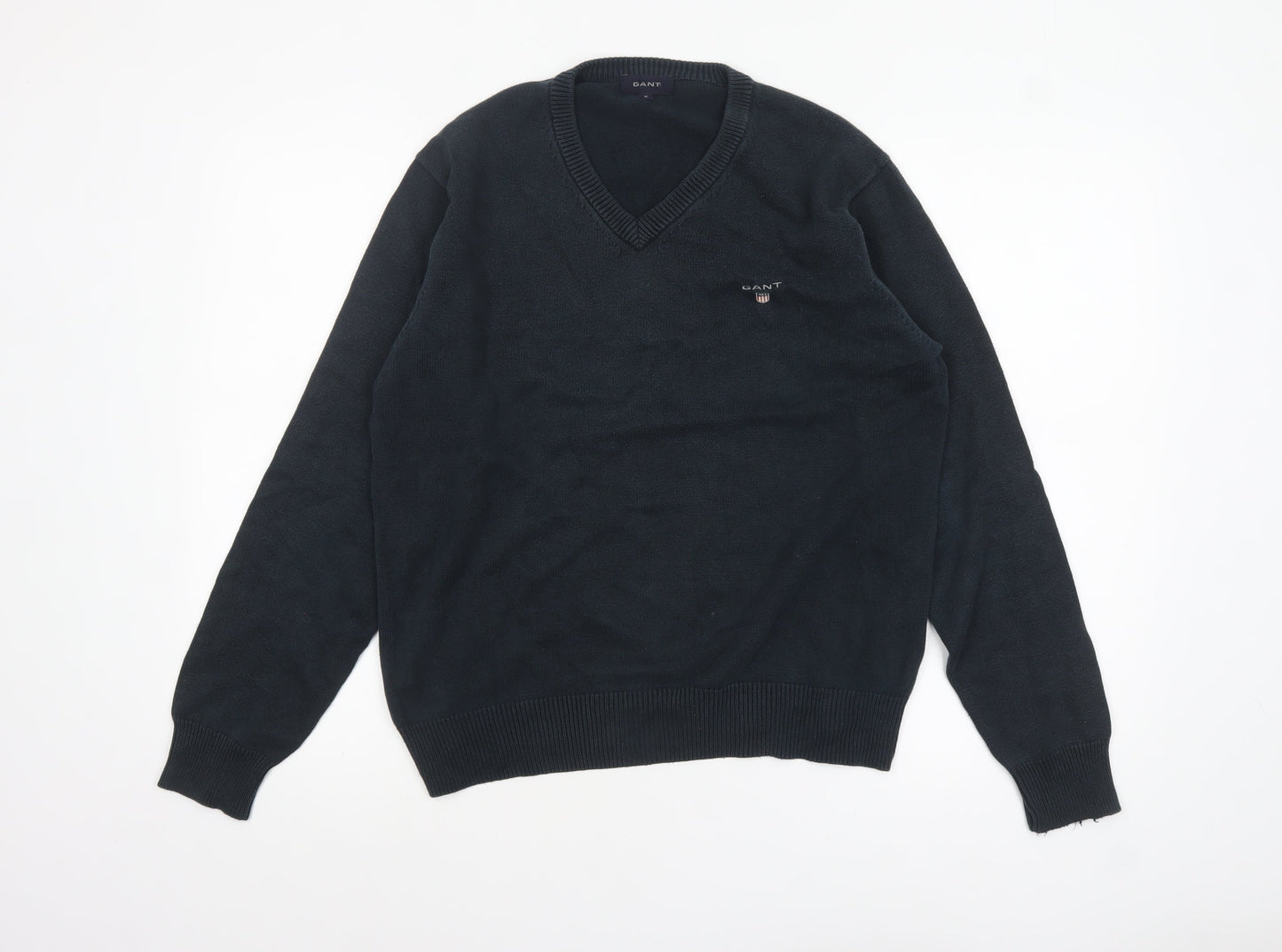GANT Men's Black Cotton V-Neck Pullover Jumper Size S