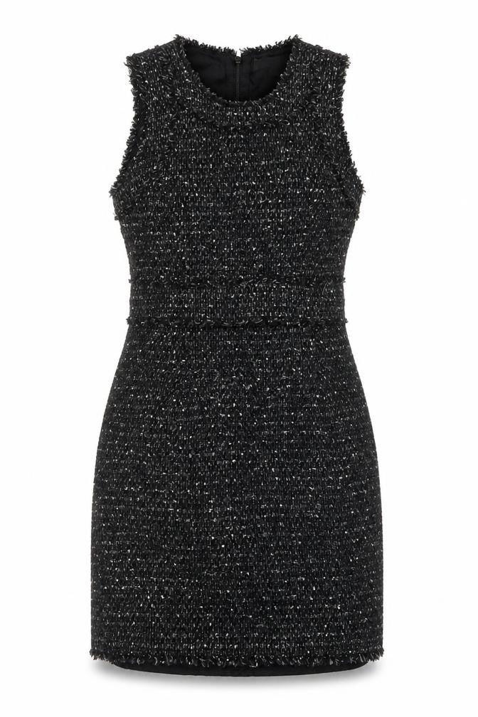 Front view of Michael Kors Women's Black Tweed Sleeveless Sheath Dress, size 10