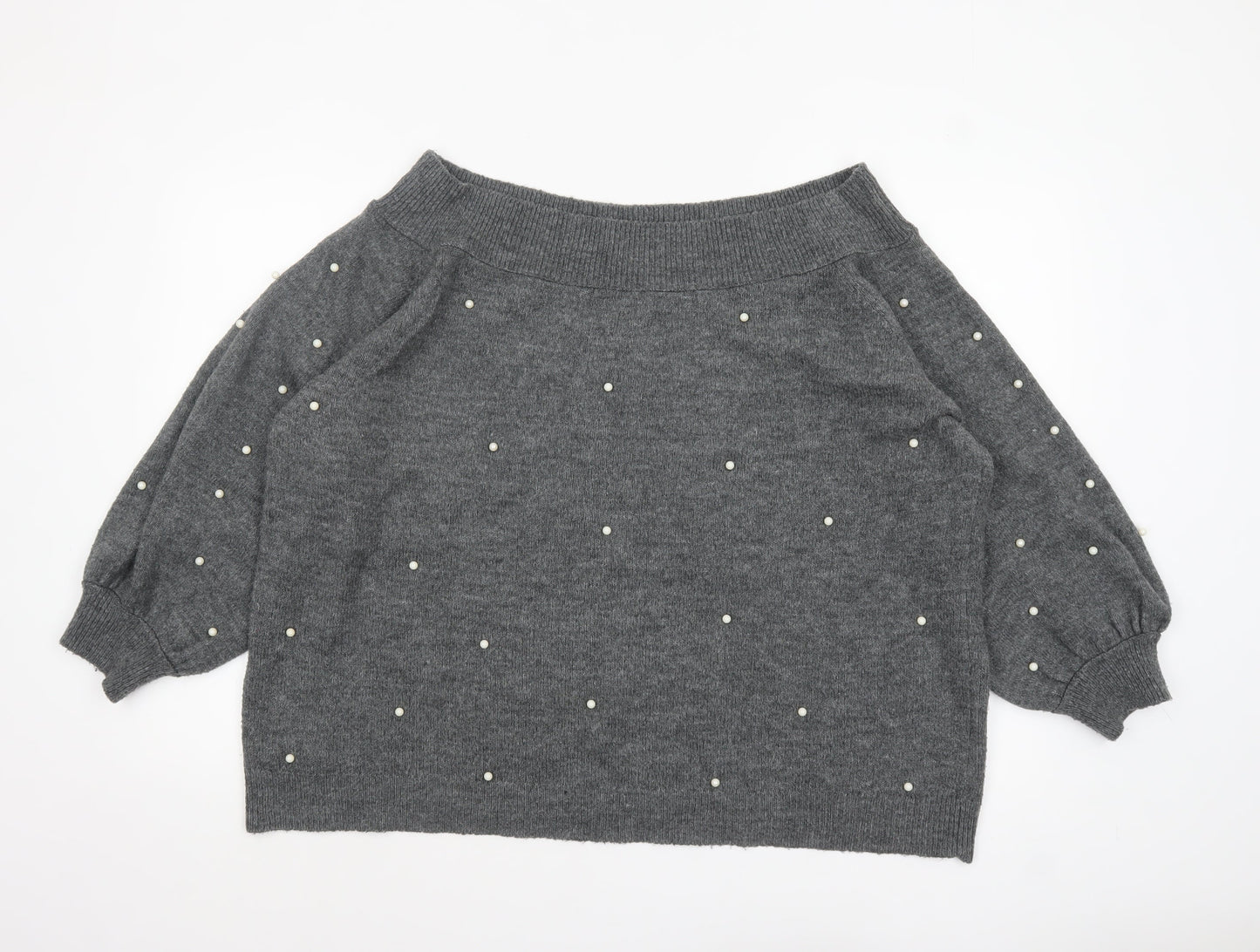Next Women Grey Beaded Boat Neck Jumper Size 22