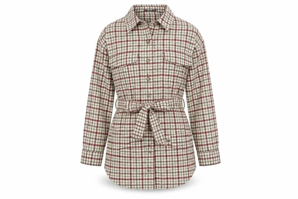 Missguided Petite Women’s Beige Check Belted Flannel Jacket Size 8