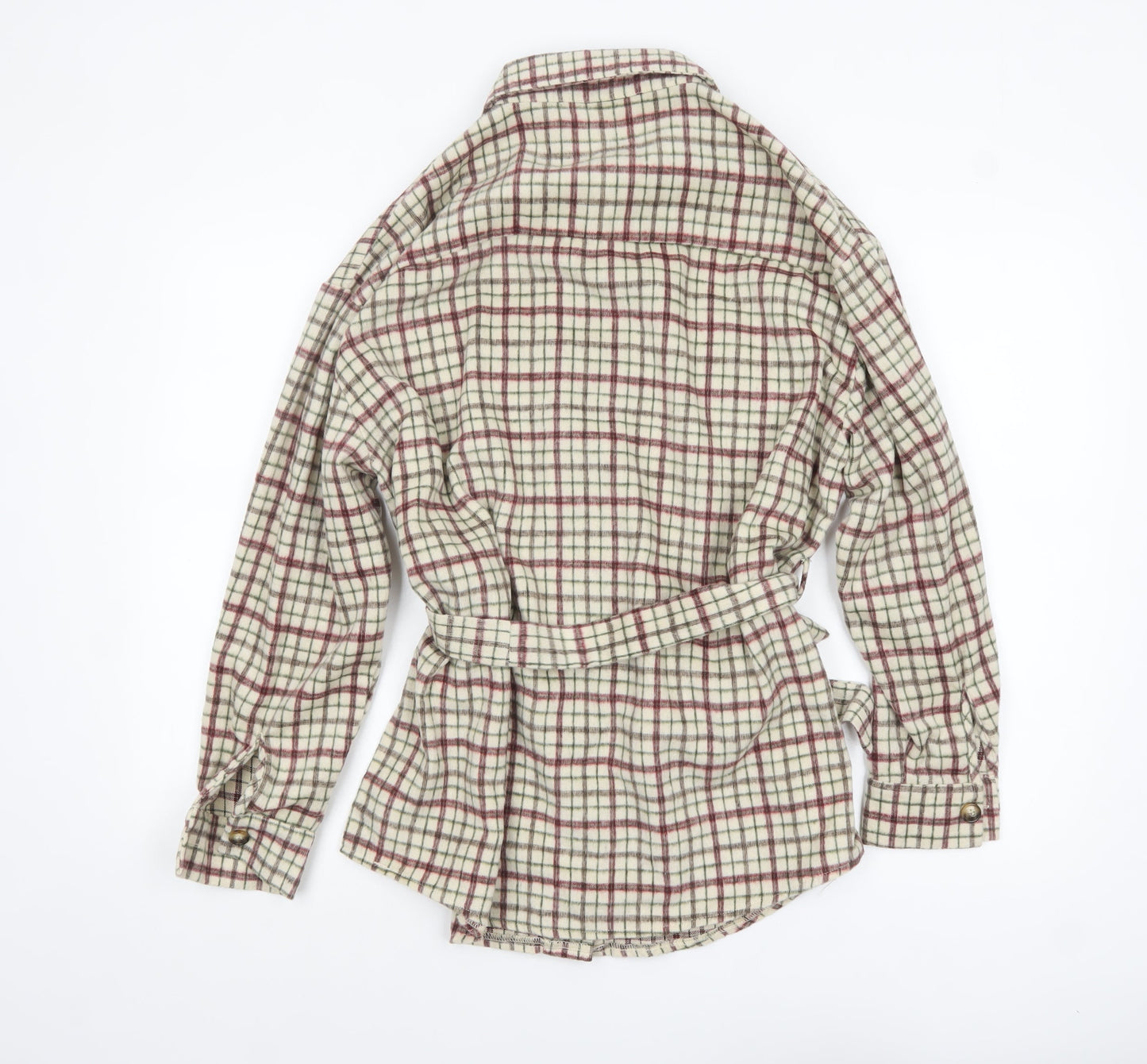 Missguided Petite Women’s Beige Check Belted Flannel Jacket Size 8