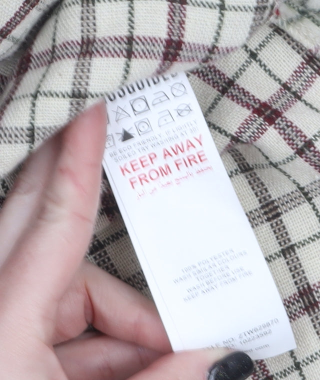 Missguided Petite Women’s Beige Check Belted Flannel Jacket Size 8