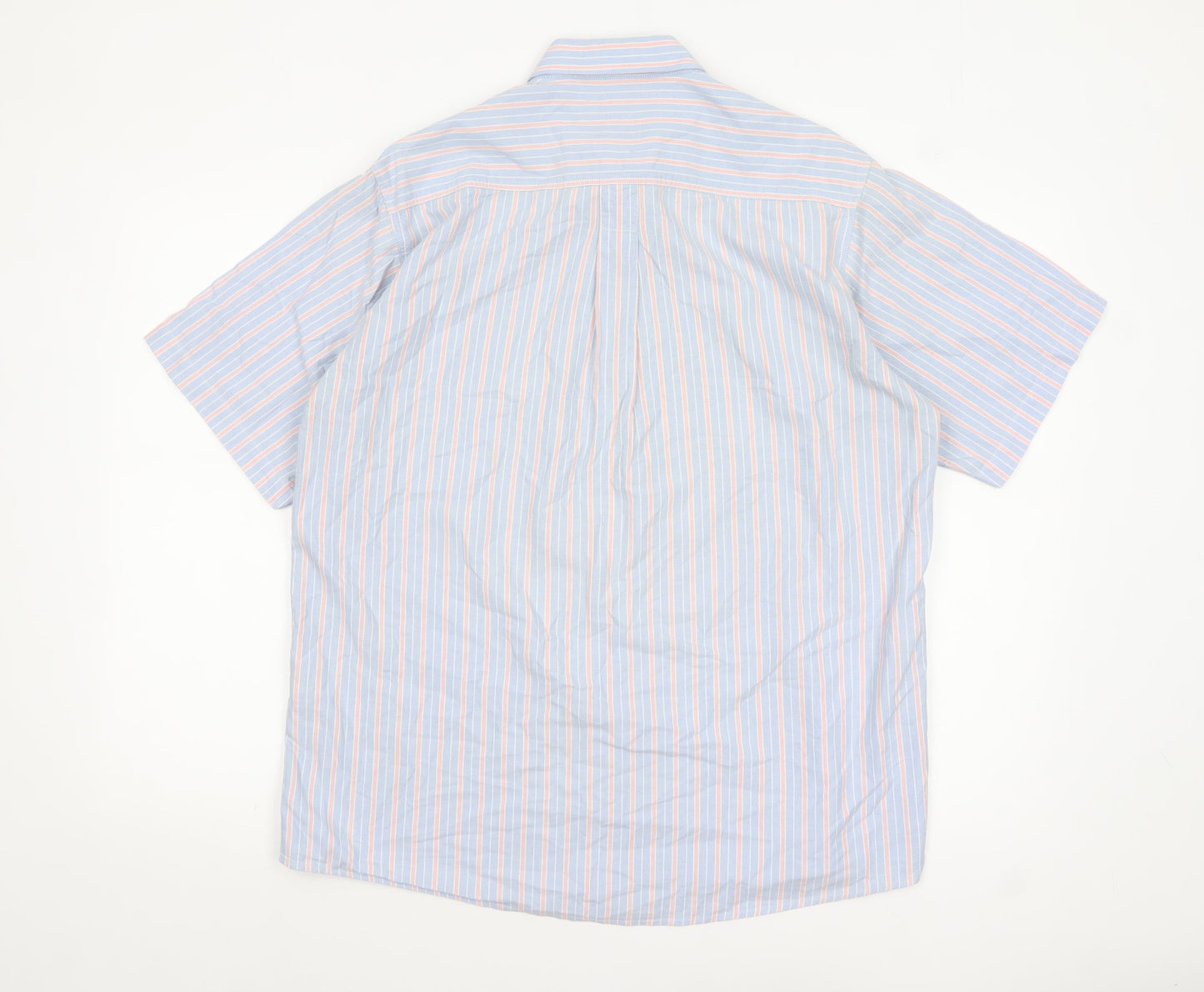 Cotton Traders Men's Blue Striped Short Sleeve Button-Up Shirt M