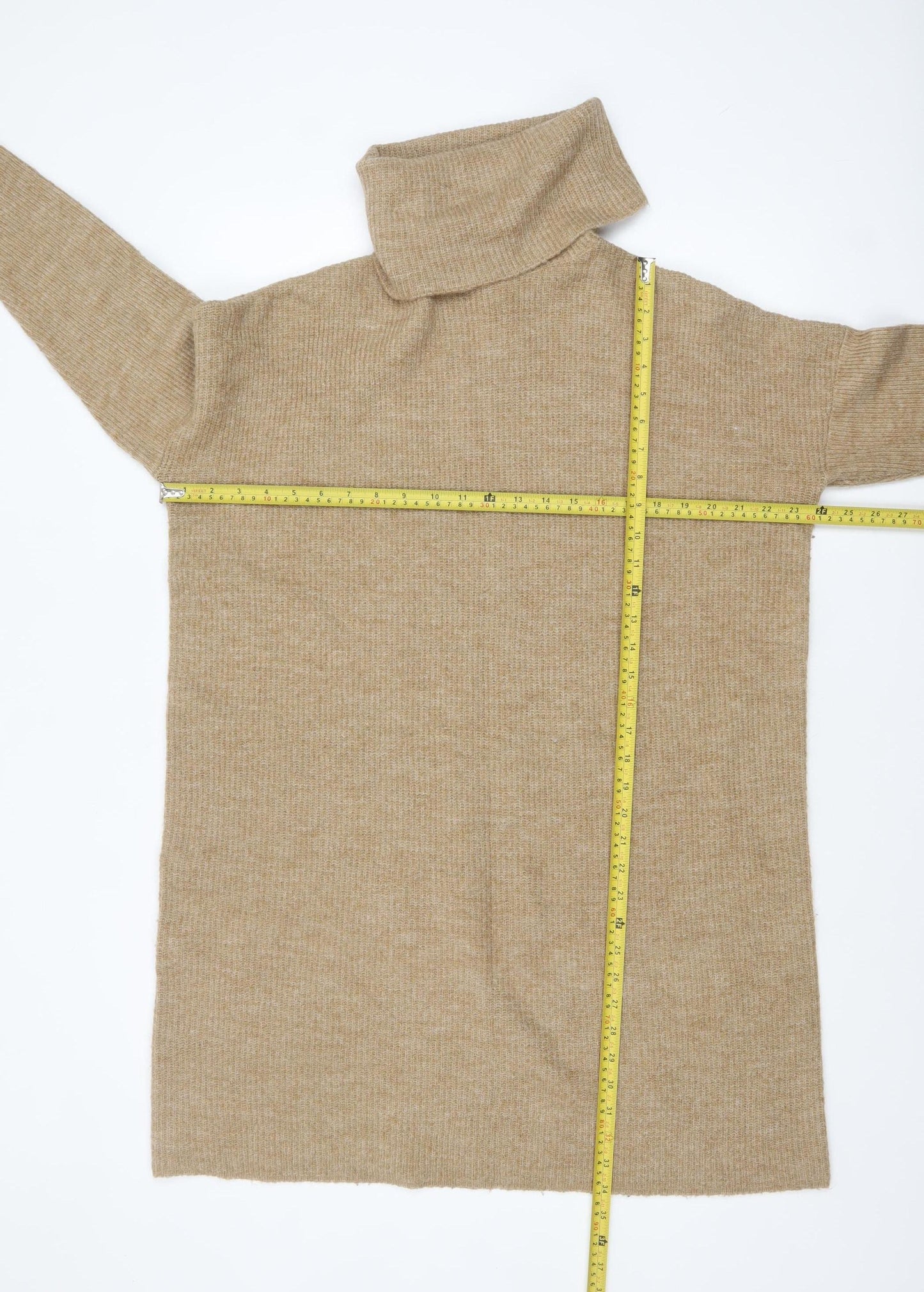 ONLY Women Beige XL Roll Neck Long Sleeve Knit Jumper Dress